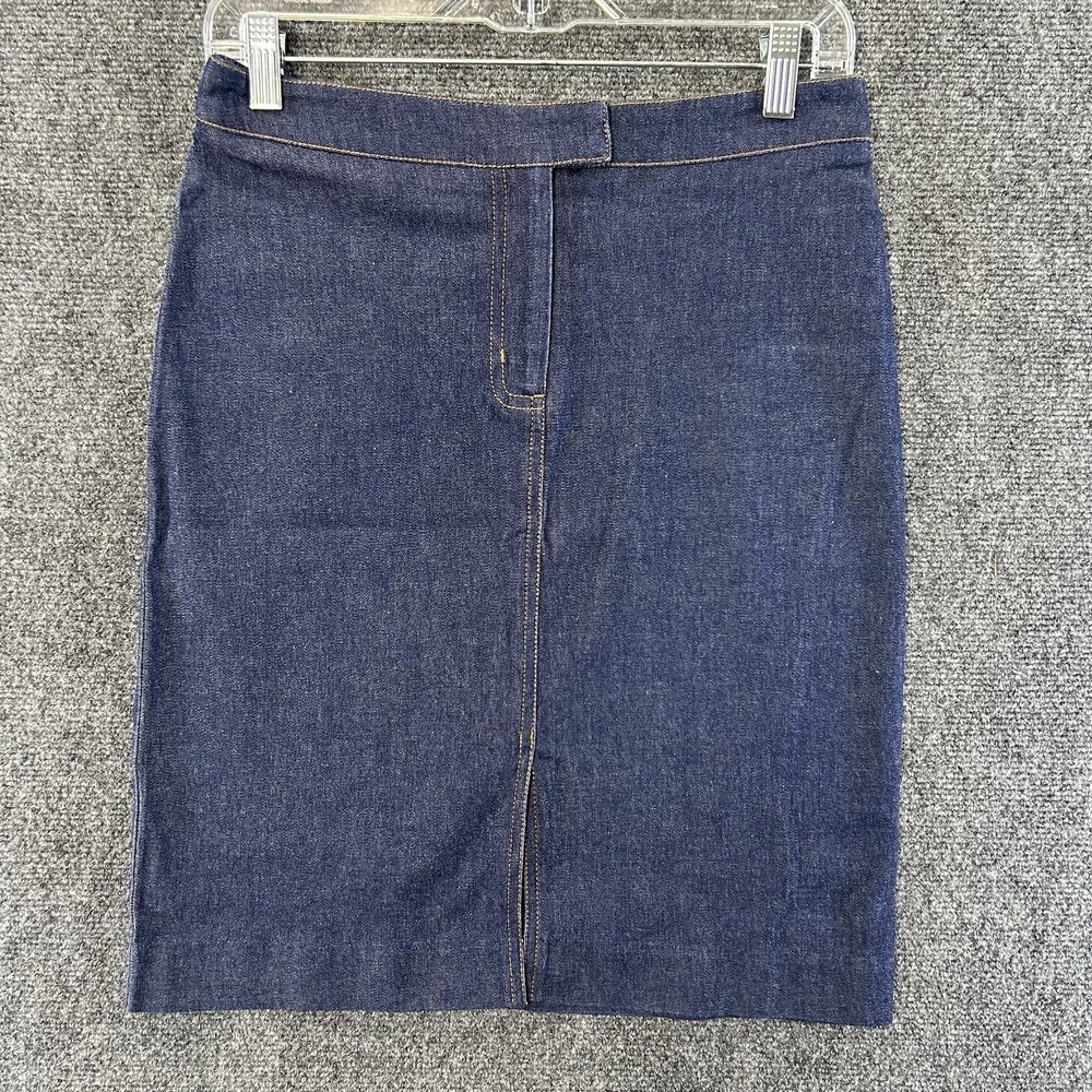 Vintage Bebe Straight Pencil Denim Skirt Sz 8 Dark Wash Cotton Stretch Y2K Boho